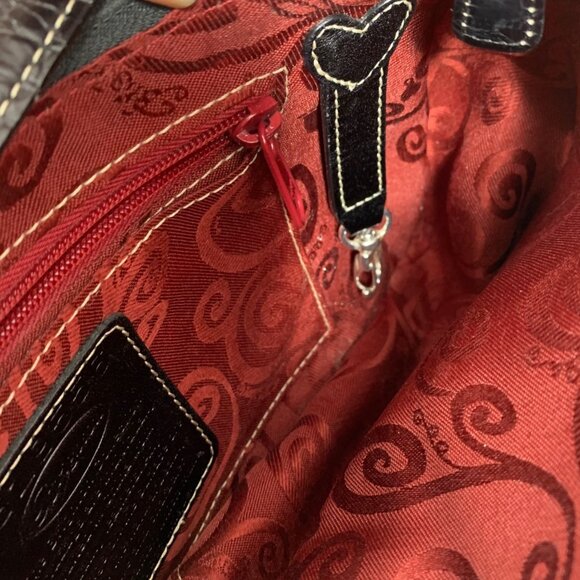 BRIGHTON Hilda Moon Purse Black Croc Embossed Pebbled Leather Demi Shoulder Bag - Picture 14 of 16